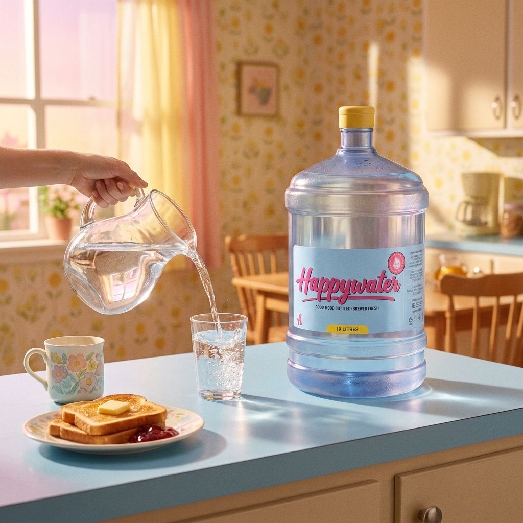 Morning kitchen with the Happywater bottle